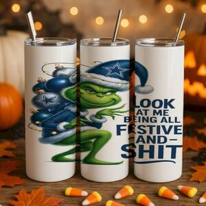 Festive Grinch Stainless Steel Tumbler - Blue and Green